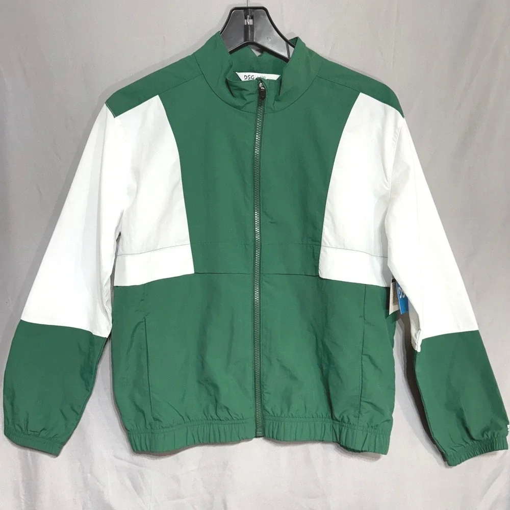 DSG Girls Woven‎ Jacket Field Green White Full Zip Windbreaker Size L 14 NEW